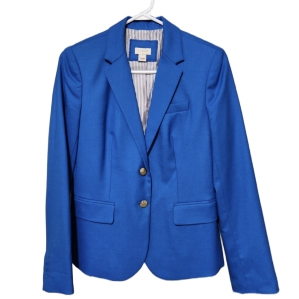 JCrew Regent Cobalt Blue Blazer Dual Gold Button Wool Lined Suit Jacket Size 0